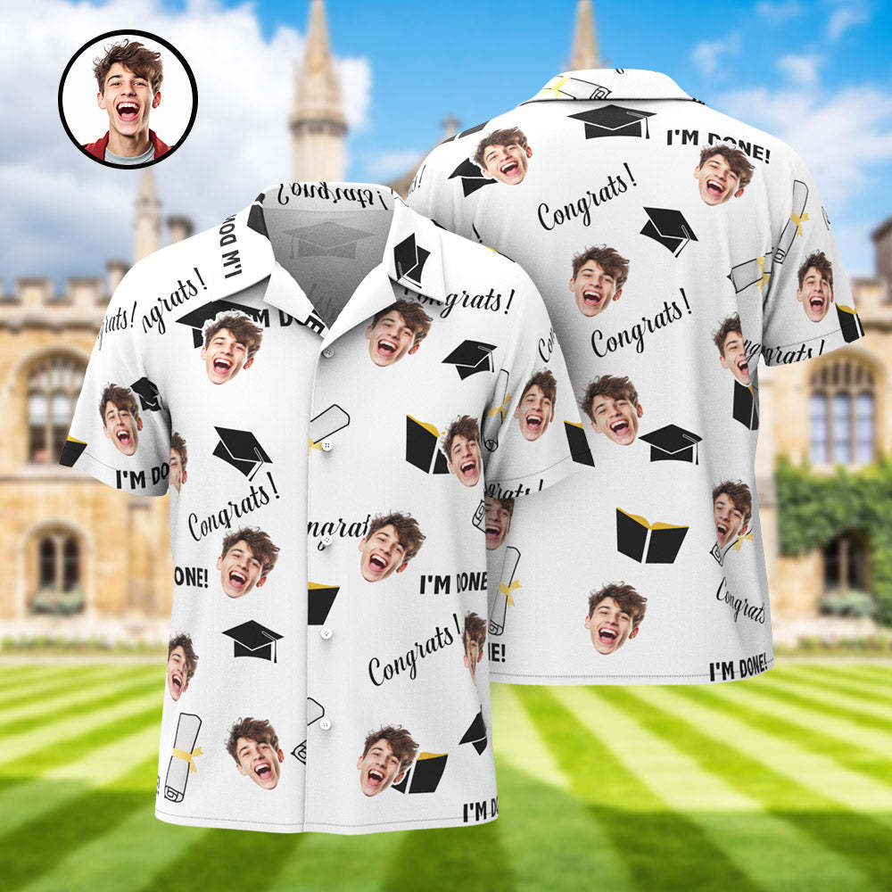 Benutzerdefiniertes Gesicht Hawaii-Hemd, personalisierter Name, Abschlussfeier, Aloha-Hemden für Herren - dephotoblanket