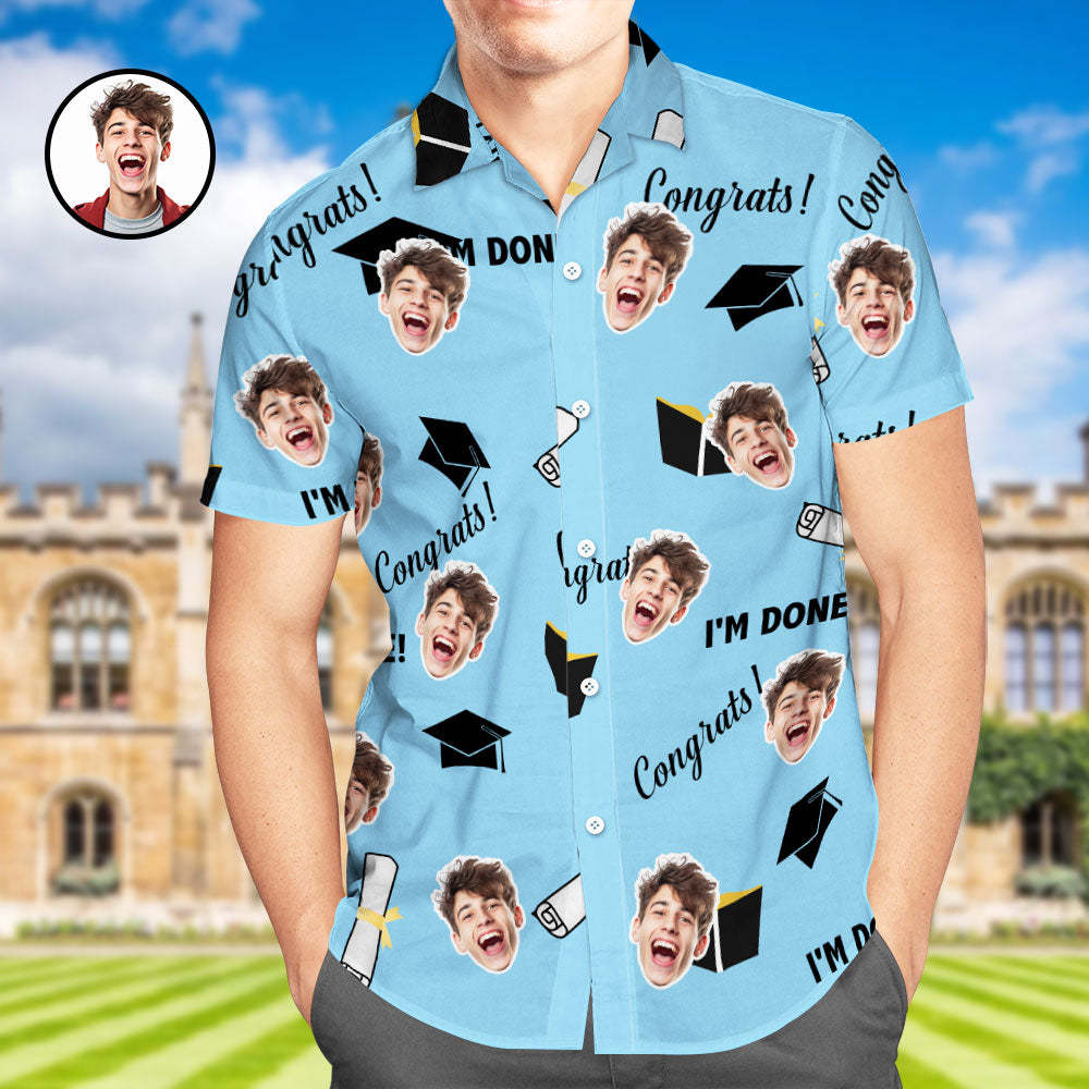 Benutzerdefiniertes Gesicht Hawaii-Hemd, personalisierter Name, Abschlussfeier, Aloha-Hemden für Herren - dephotoblanket