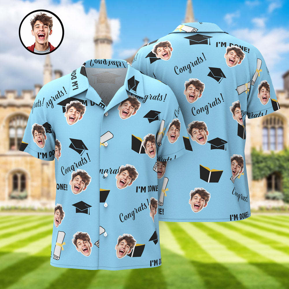Benutzerdefiniertes Gesicht Hawaii-Hemd, personalisierter Name, Abschlussfeier, Aloha-Hemden für Herren - dephotoblanket