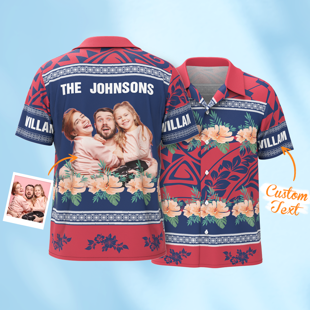 Benutzerdefiniertes Familien-aloha-hemd, Personalisierte Hibiskus-tropen-hawaii-hemden Für Männer - dephotoblanket