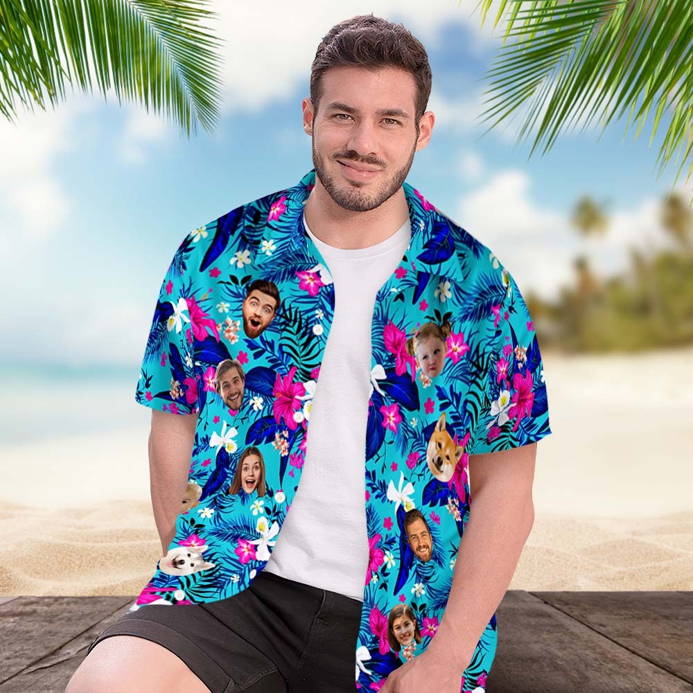 Benutzerdefiniertes Hawaii-hemd Mit Gesicht, Personalisiertes Hawaii-hemd-logo Mit All-over-print-hawaii-hemd Für Männer