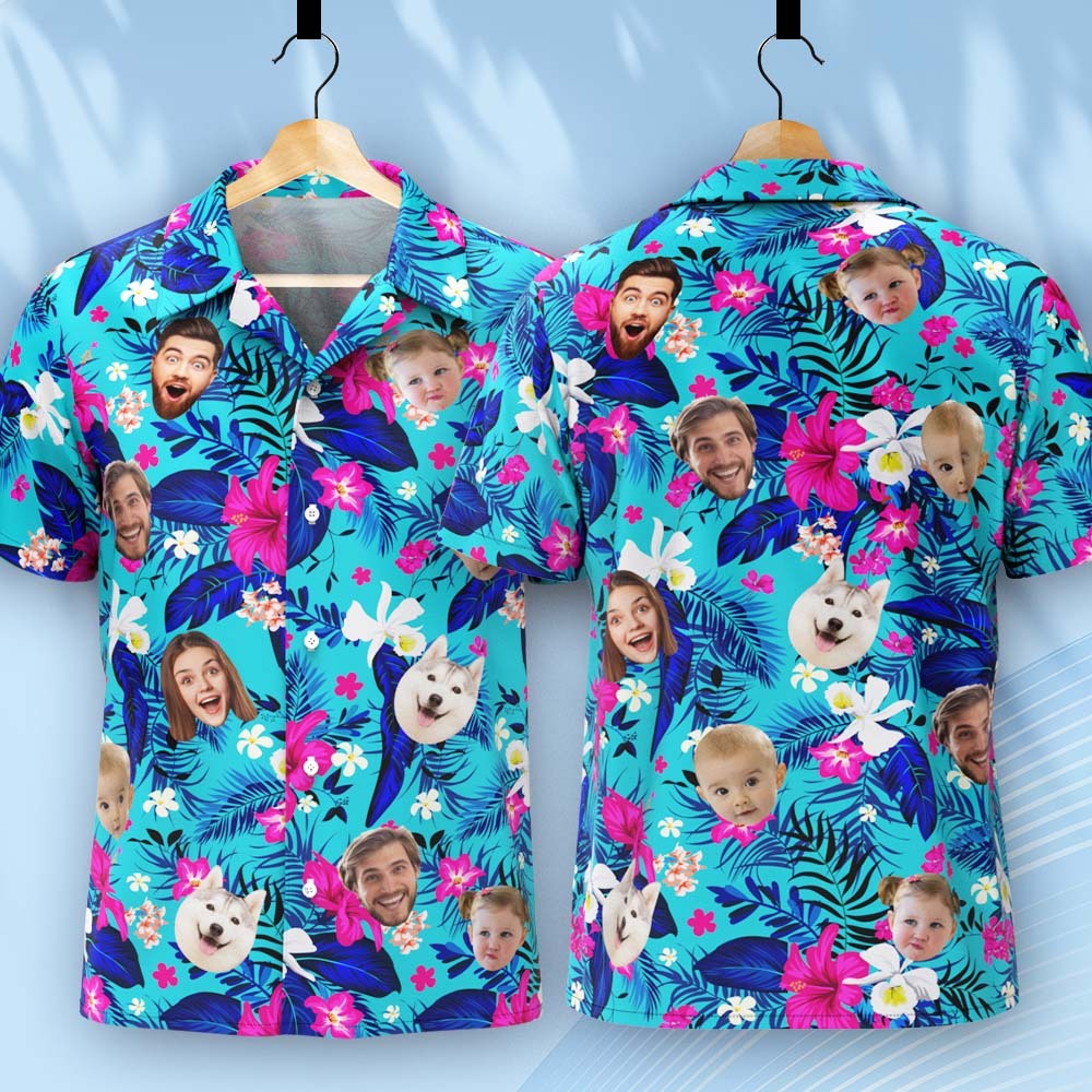 Benutzerdefiniertes Hawaii-hemd Mit Gesicht, Personalisiertes Hawaii-hemd-logo Mit All-over-print-hawaii-hemd Für Männer - dephotoblanket