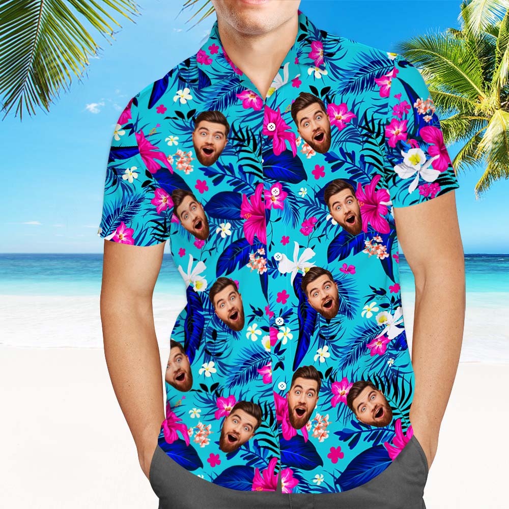 Benutzerdefiniertes Hawaii-hemd Mit Gesicht, Personalisiertes Hawaii-hemd-logo Mit All-over-print-hawaii-hemd Für Männer - dephotoblanket