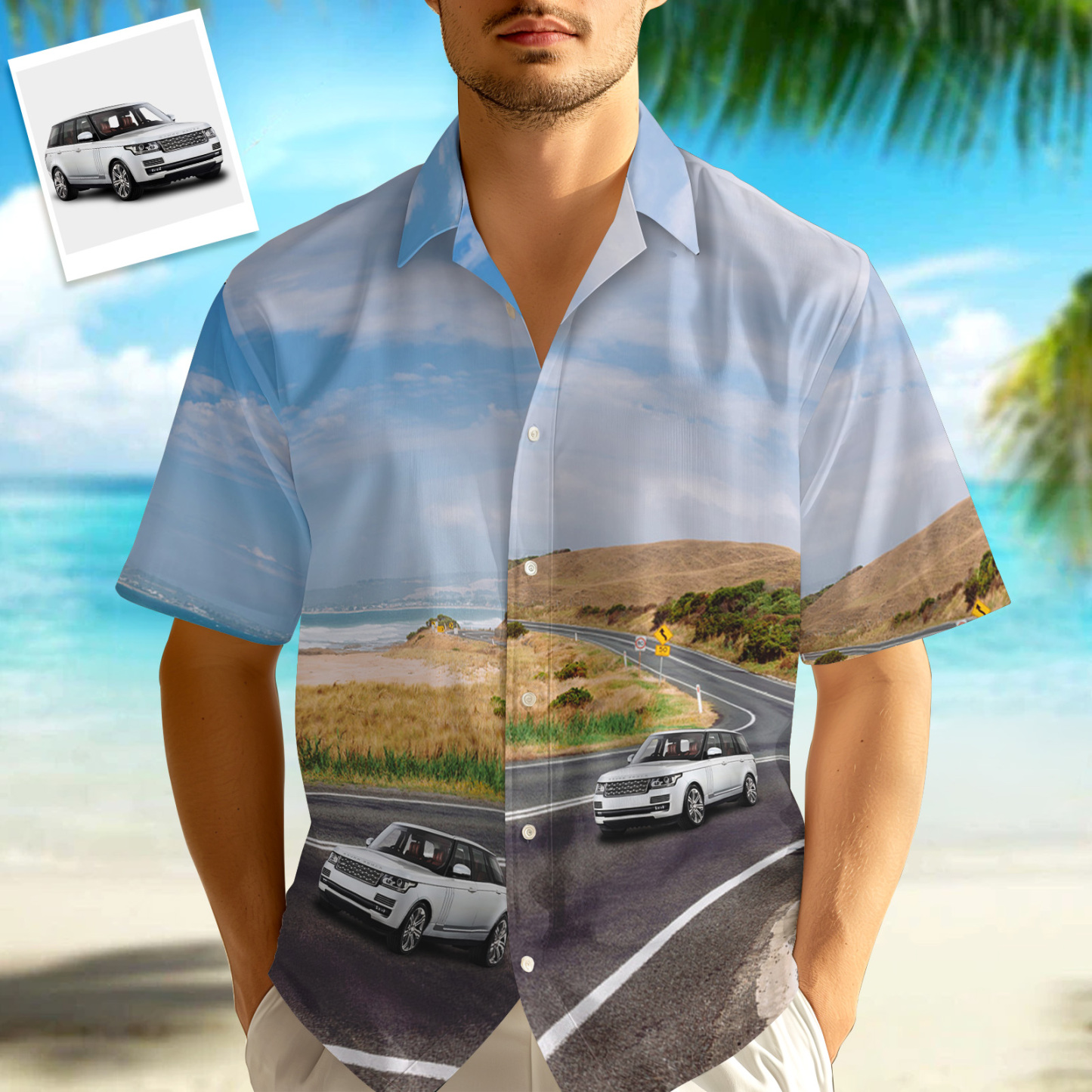 Laden Sie Individuelle Hawaii-hemden Mit Auto-/motorradfotos Hoch – T-shirt Zum Fahren Auf Der Autobahn Für Ihn - dephotoblanket