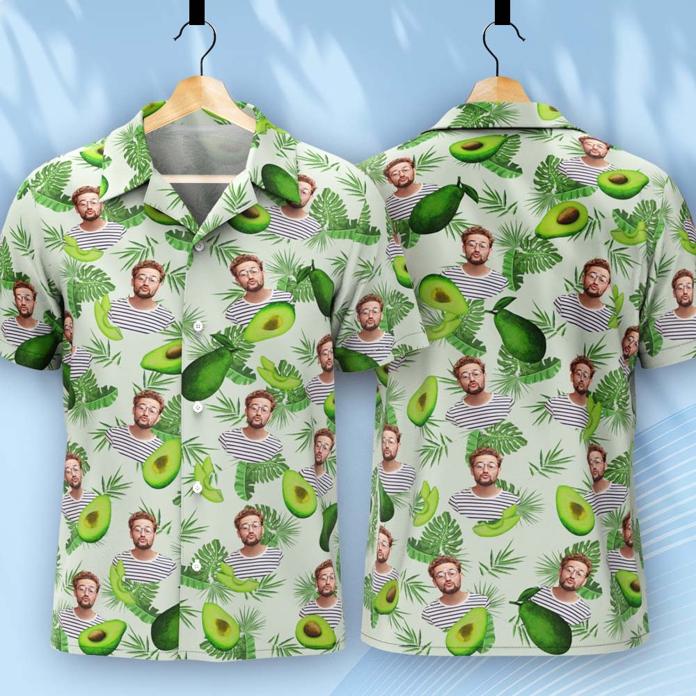 Benutzerdefinierte Gesichts-hawaii-hemden, Avocadogrünes Hemd, Gesichts-hemd - dephotoblanket