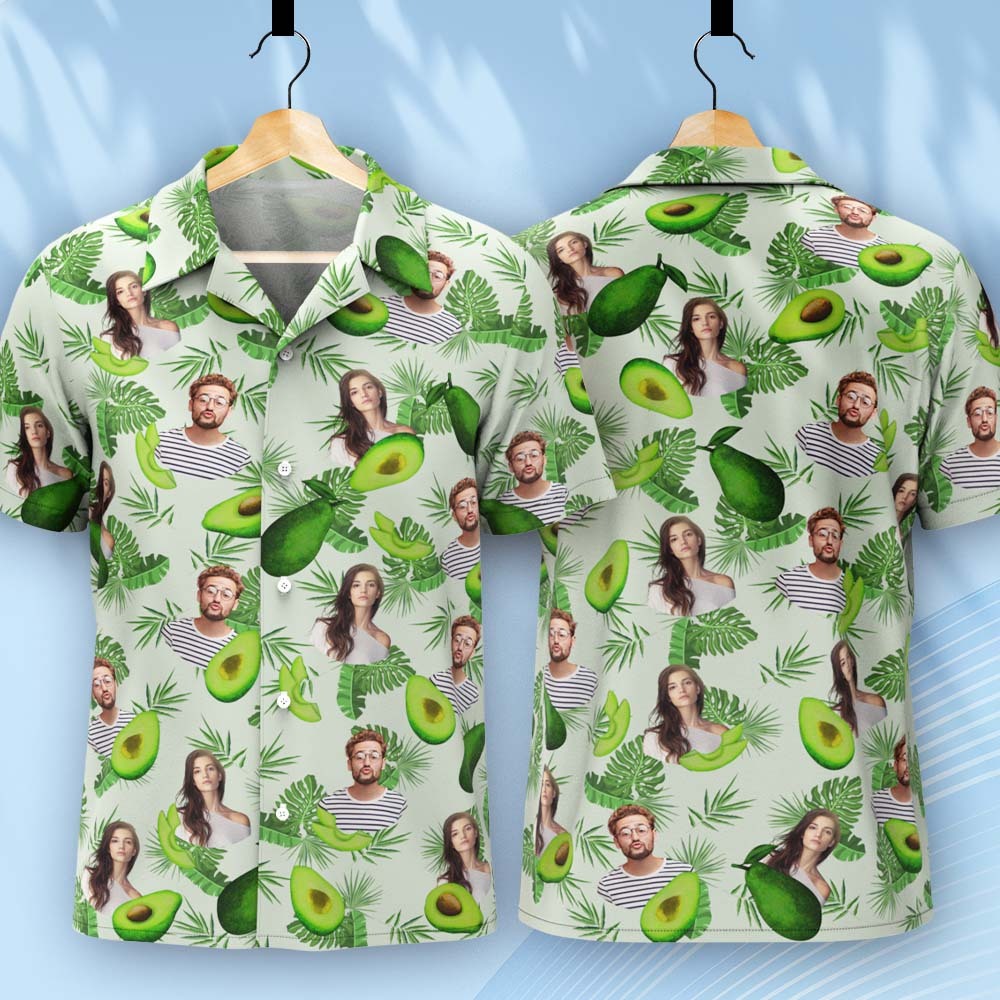 Benutzerdefinierte Gesichts-hawaii-hemden, Avocadogrünes Hemd, Gesichts-hemd - dephotoblanket
