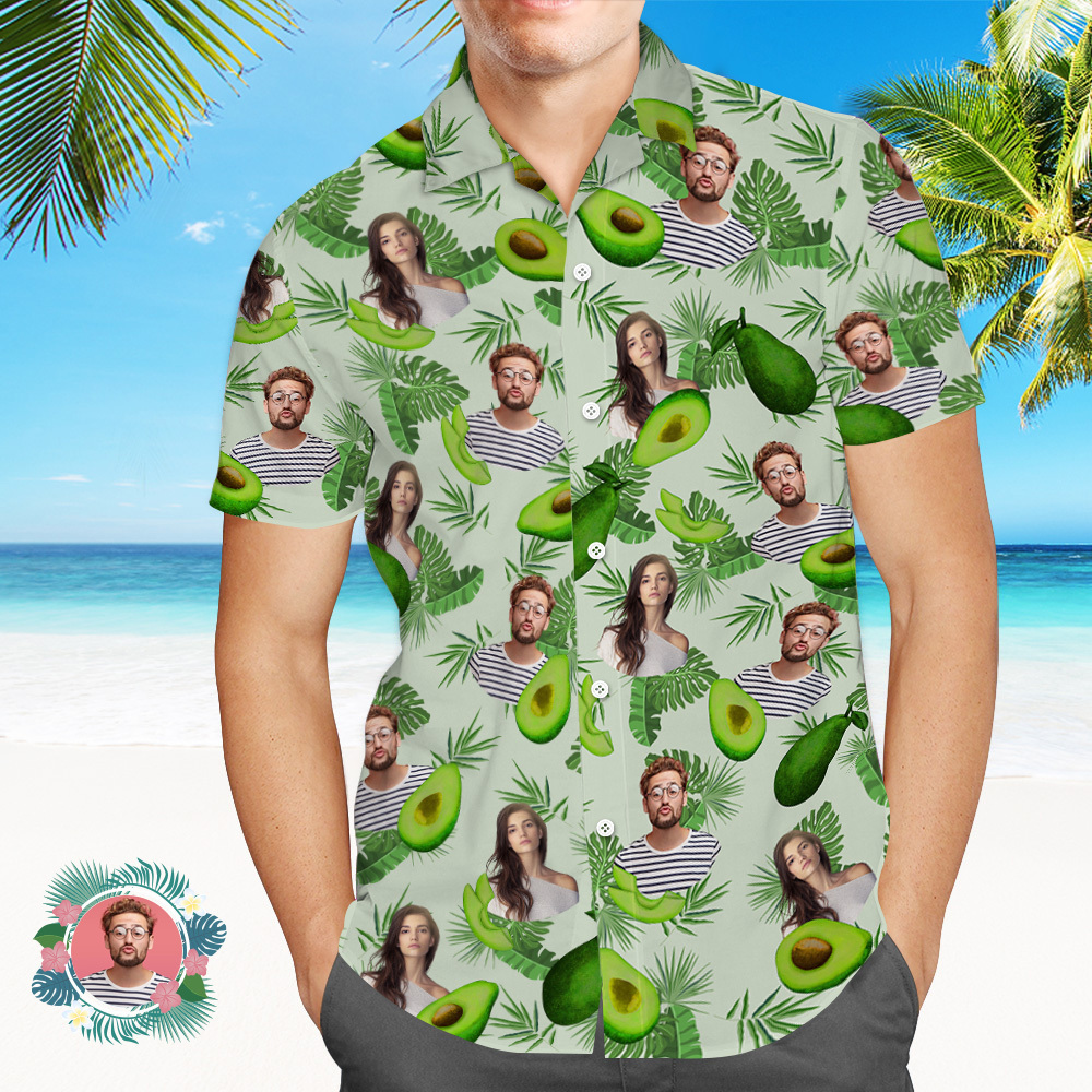 Benutzerdefinierte Gesichts-hawaii-hemden, Avocadogrünes Hemd, Gesichts-hemd - dephotoblanket