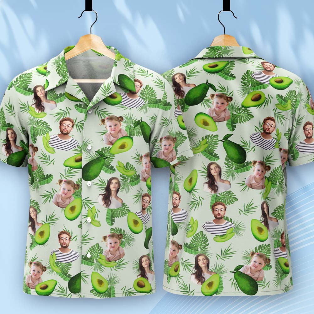 Benutzerdefinierte Gesichts-hawaii-hemden, Avocadogrünes Hemd, Gesichts-hemd - dephotoblanket