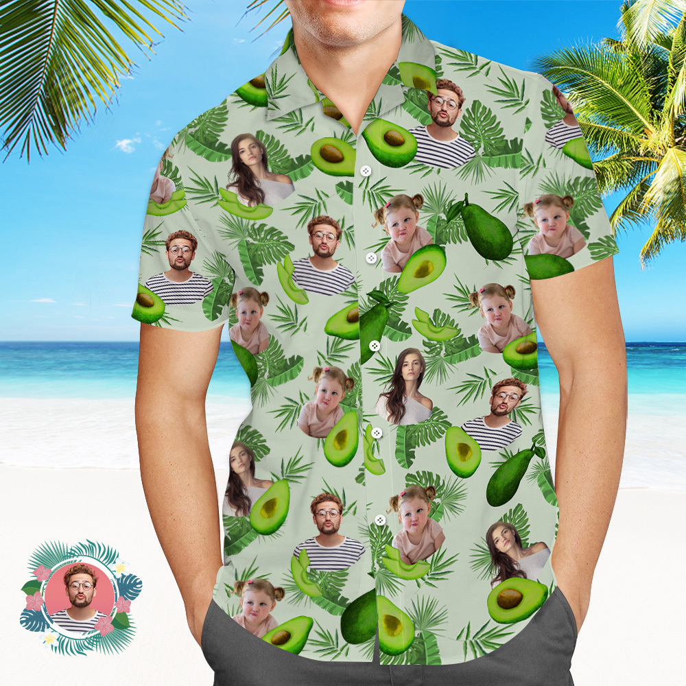 Benutzerdefinierte Gesichts-hawaii-hemden, Avocadogrünes Hemd, Gesichts-hemd - dephotoblanket