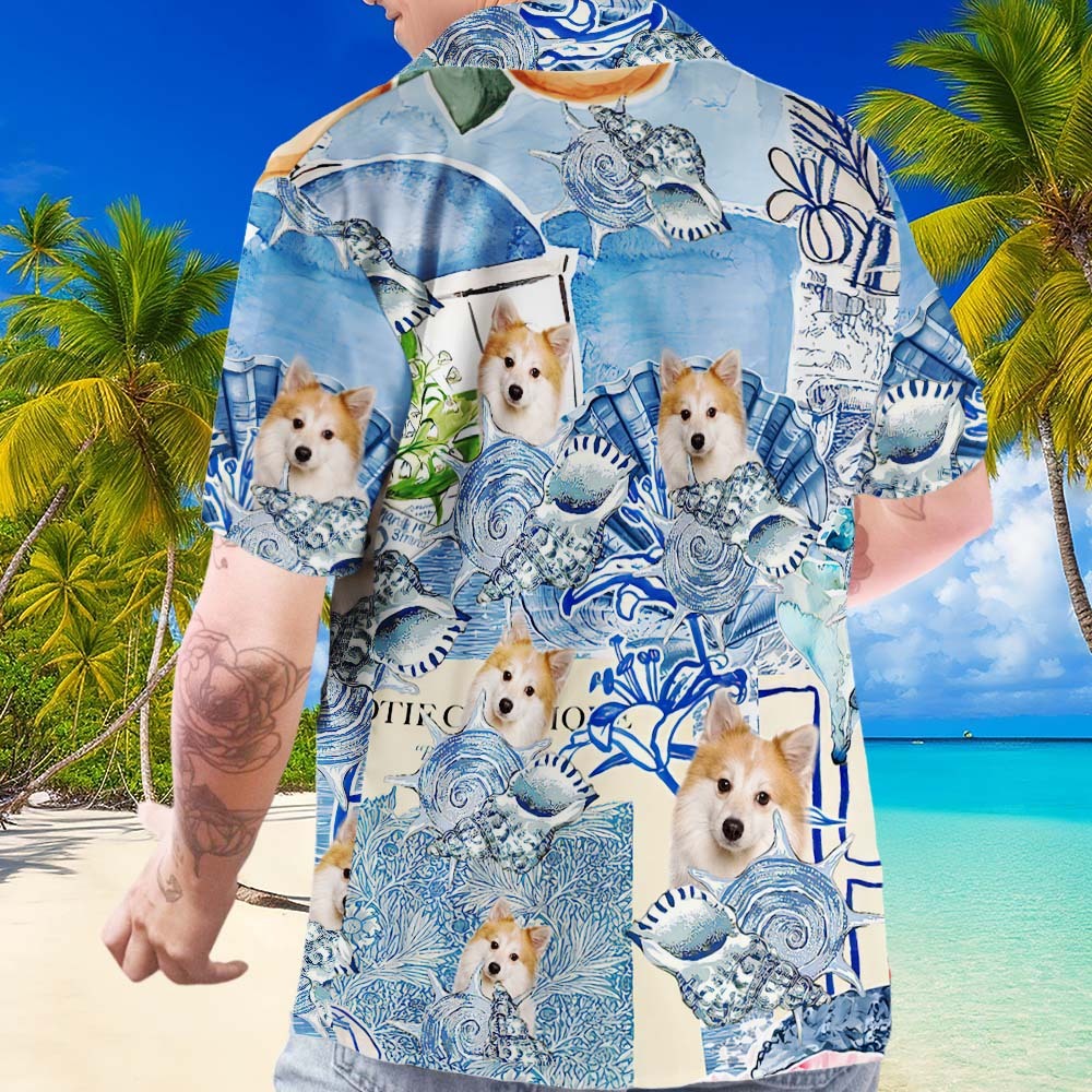 Benutzerdefiniertes Foto Blaues Ästhetik-hawaii-hemd Für Hunde - dephotoblanket