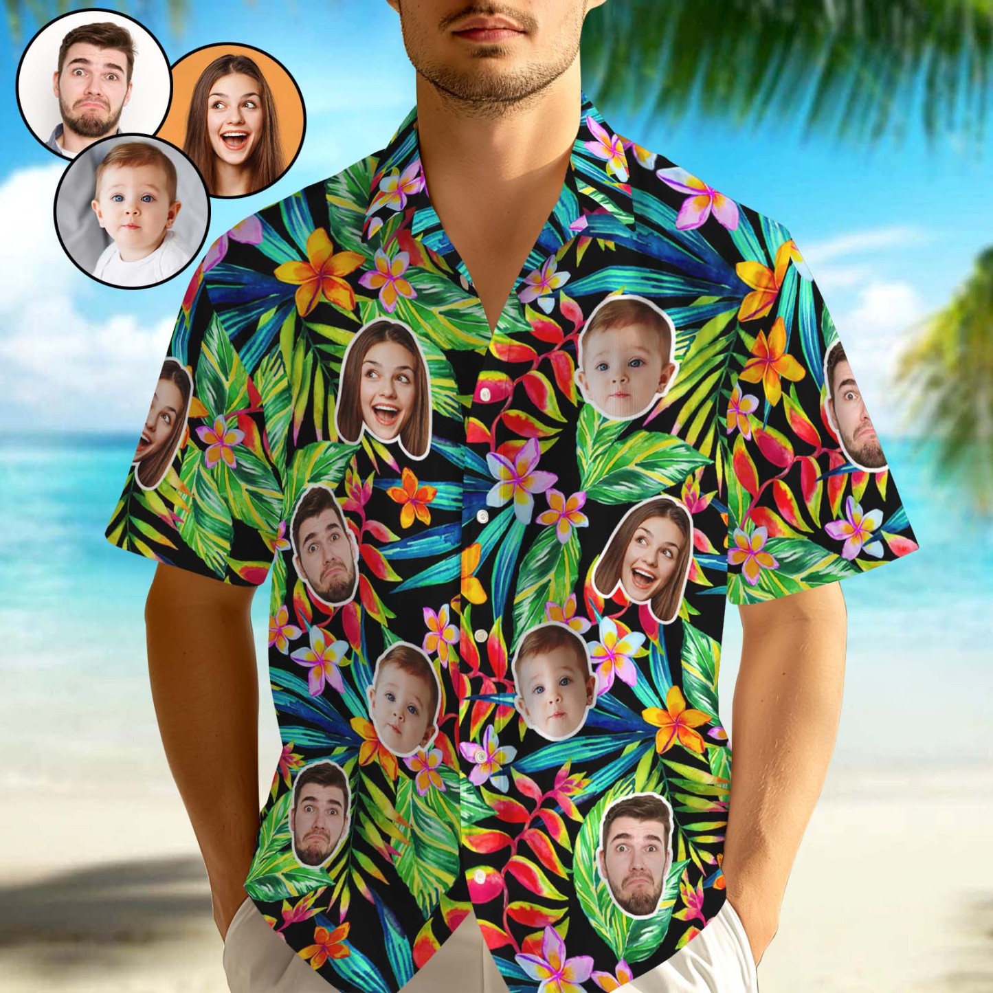 Hawaiihemden Mit 1-3 Gesichtern, Individuelle Button-down-hemden, Geschenk Für Ihn - dephotoblanket