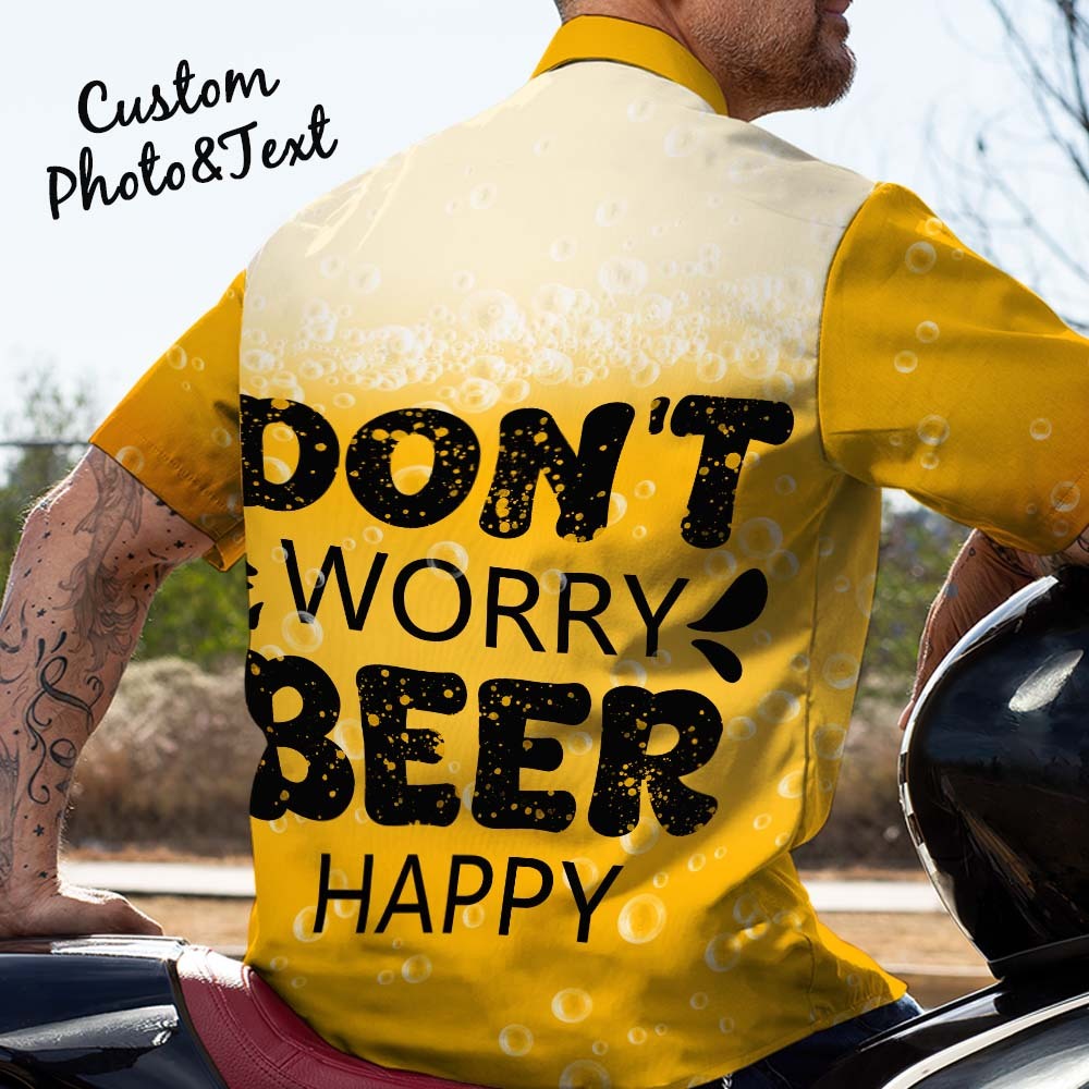 Benutzerdefinierte Foto Papa Kraftstoff Don't Worry Beer Happy Hawaii Shirt Vatertagsgeschenk - dephotoblanket