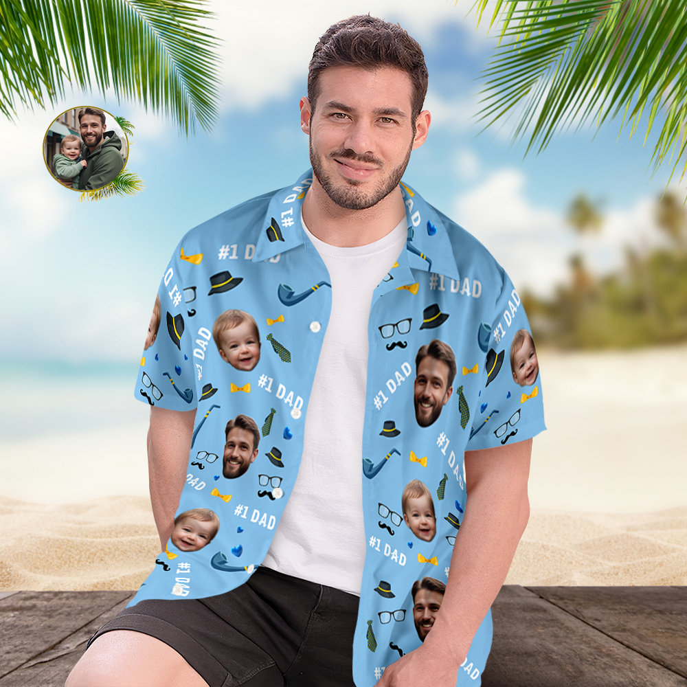 Vater-individuelles Gesicht Mit Exotischem Tiki-muster, Personalisiertes Foto-hawaii-hemd - dephotoblanket