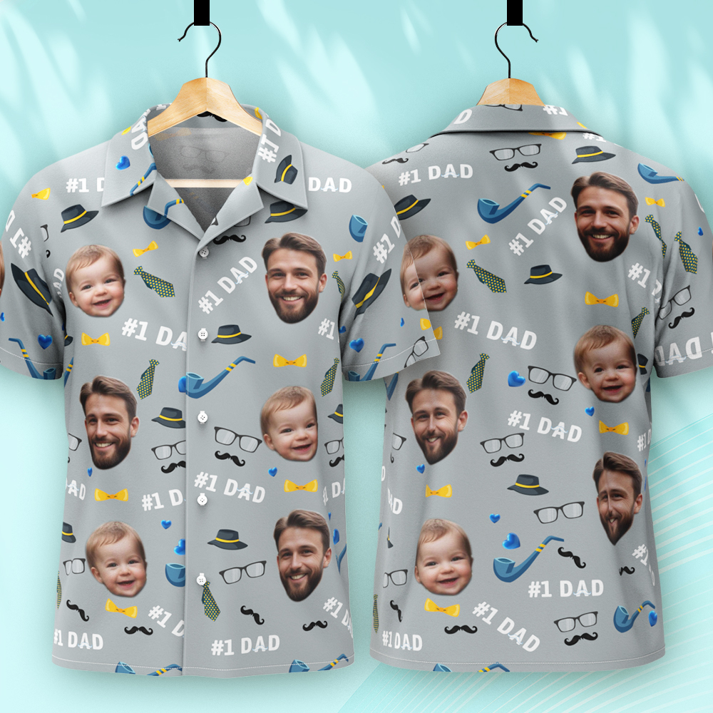 Vater-individuelles Gesicht Mit Exotischem Tiki-muster, Personalisiertes Foto-hawaii-hemd - dephotoblanket