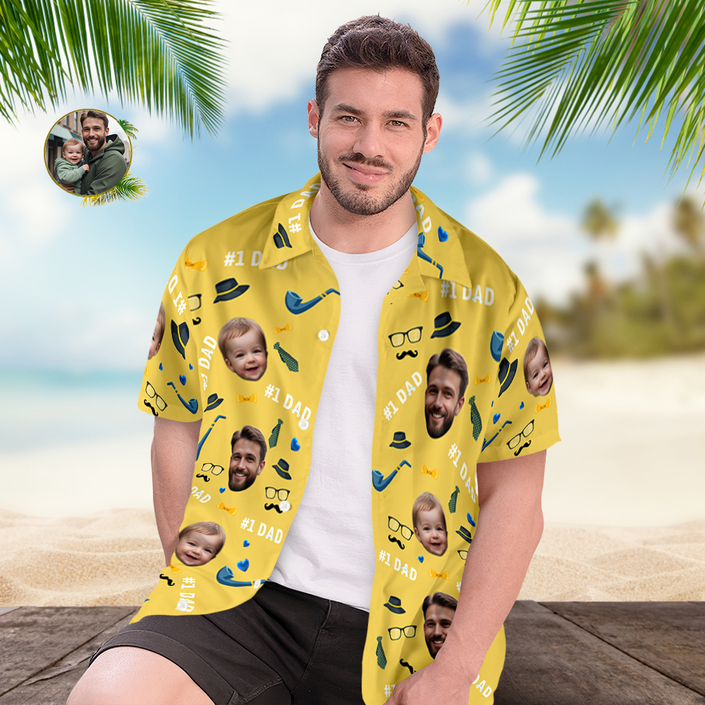 Vater-individuelles Gesicht Mit Exotischem Tiki-muster, Personalisiertes Foto-hawaii-hemd - dephotoblanket