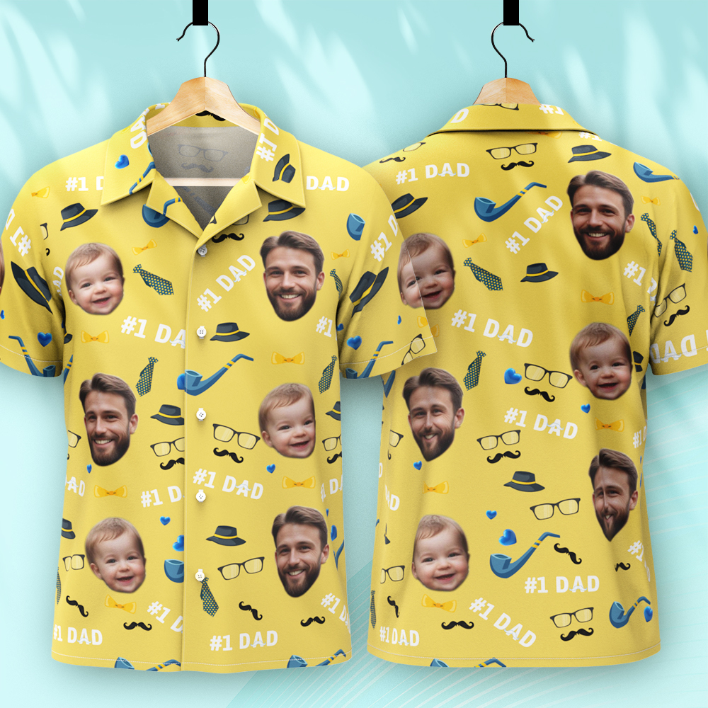 Vater-individuelles Gesicht Mit Exotischem Tiki-muster, Personalisiertes Foto-hawaii-hemd - dephotoblanket