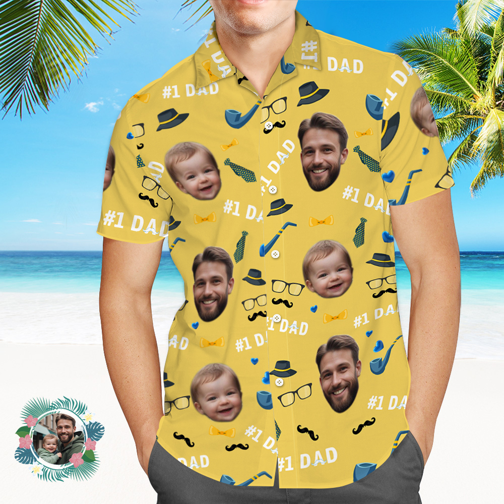 Vater-individuelles Gesicht Mit Exotischem Tiki-muster, Personalisiertes Foto-hawaii-hemd - dephotoblanket