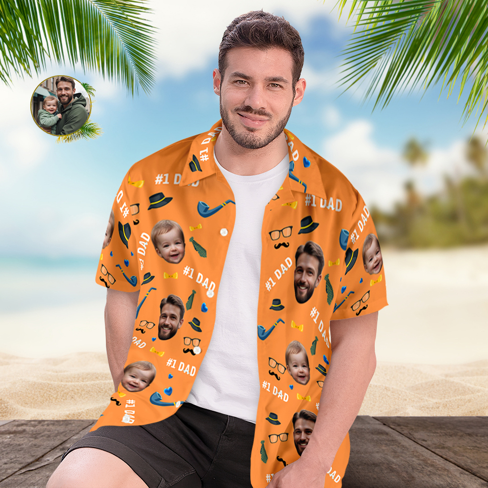 Vater-individuelles Gesicht Mit Exotischem Tiki-muster, Personalisiertes Foto-hawaii-hemd - dephotoblanket
