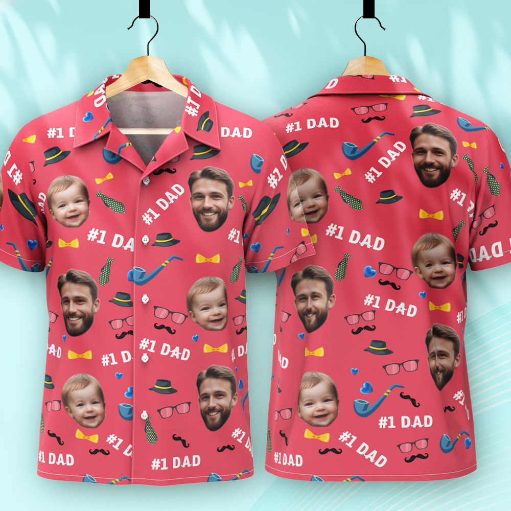 Vater-individuelles Gesicht Mit Exotischem Tiki-muster, Personalisiertes Foto-hawaii-hemd - dephotoblanket