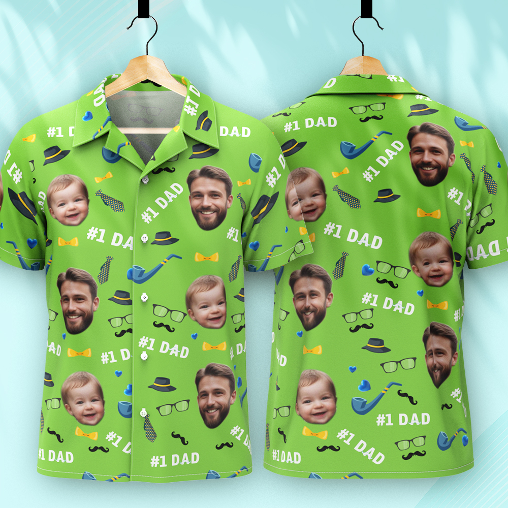 Vater-individuelles Gesicht Mit Exotischem Tiki-muster, Personalisiertes Foto-hawaii-hemd - dephotoblanket