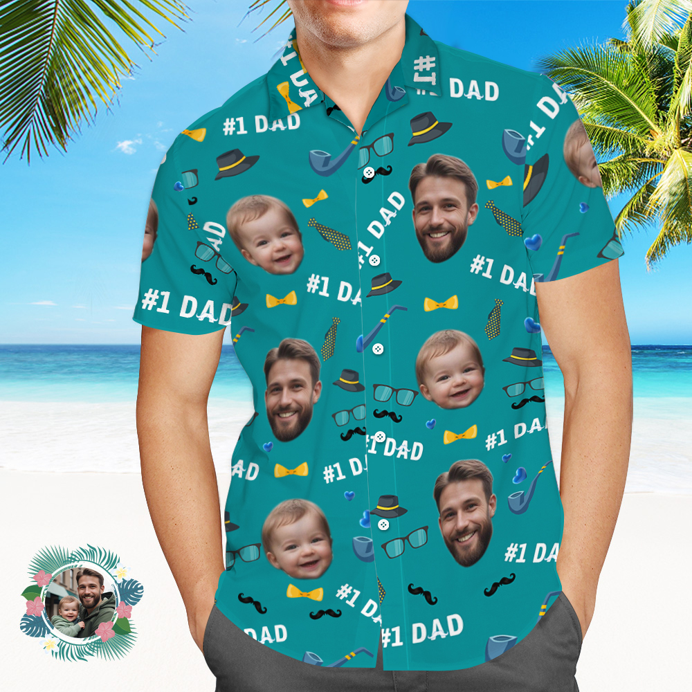 Vater-individuelles Gesicht Mit Exotischem Tiki-muster, Personalisiertes Foto-hawaii-hemd - dephotoblanket