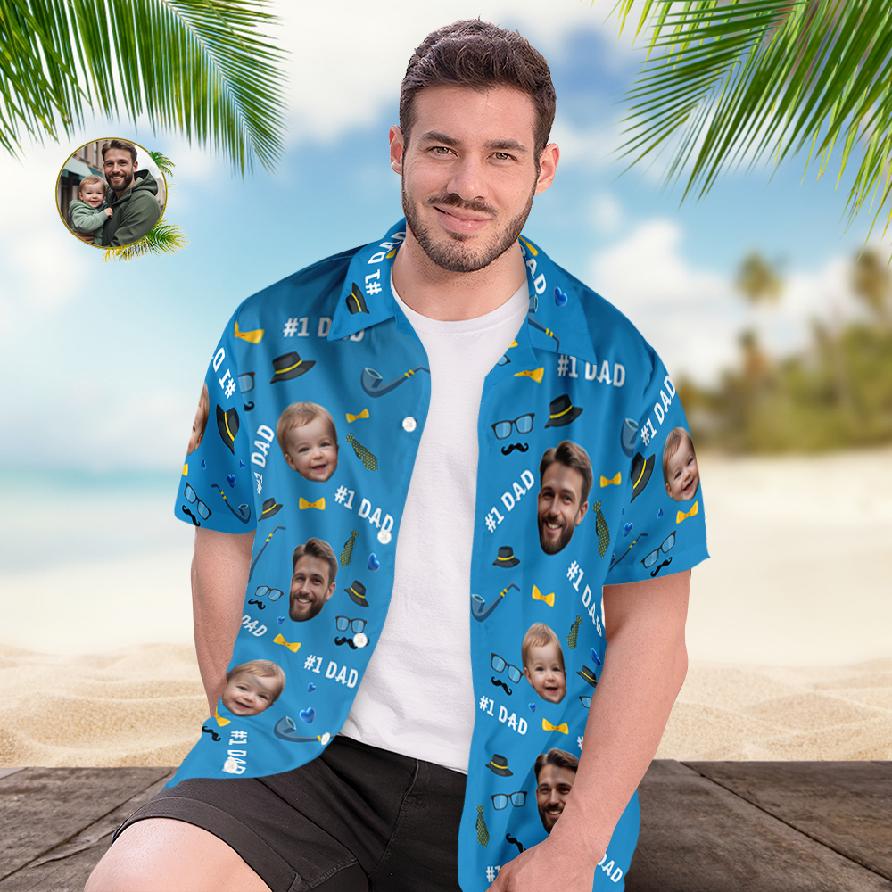 Vater-individuelles Gesicht Mit Exotischem Tiki-muster, Personalisiertes Foto-hawaii-hemd - dephotoblanket