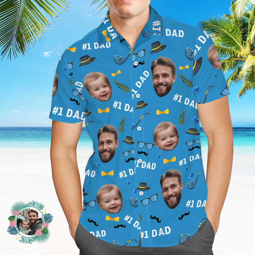 Vater-individuelles Gesicht Mit Exotischem Tiki-muster, Personalisiertes Foto-hawaii-hemd - dephotoblanket