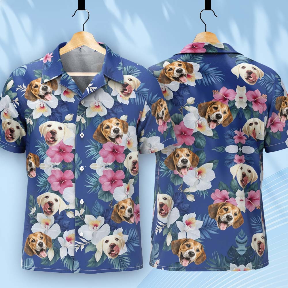 Personalisiertes Foto-hawaii-shirt, Individuelles Hunde- Und Katzengesicht, Urlaub, Tropisches Muster, Shirt Für Männer Und Frauen, Geburtstag, Junggesellenabschied, Geschenk, Sommer - dephotoblanket