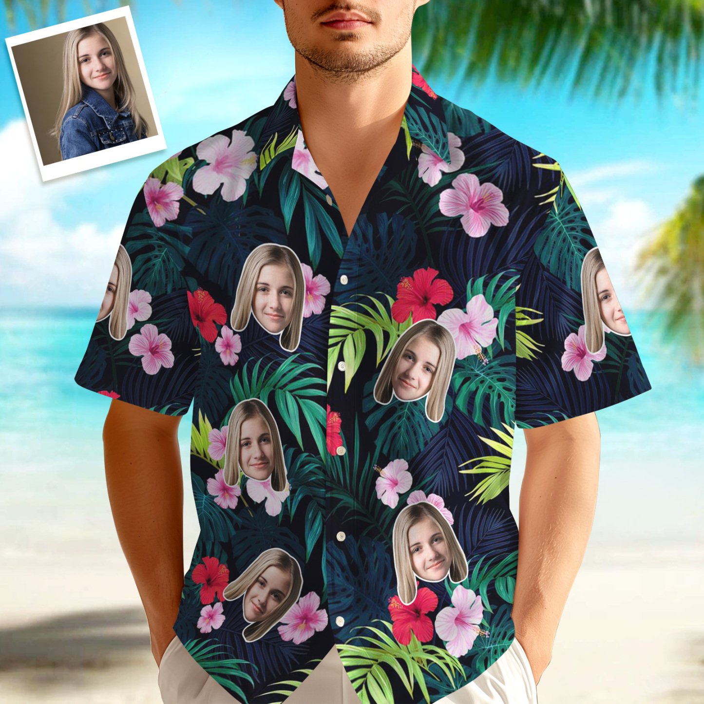 Benutzerdefiniertes Hawaii-hemd Tropisches Blumen-hawaii-hemd Allover-print-gesicht In Dunkler Farbe - dephotoblanket