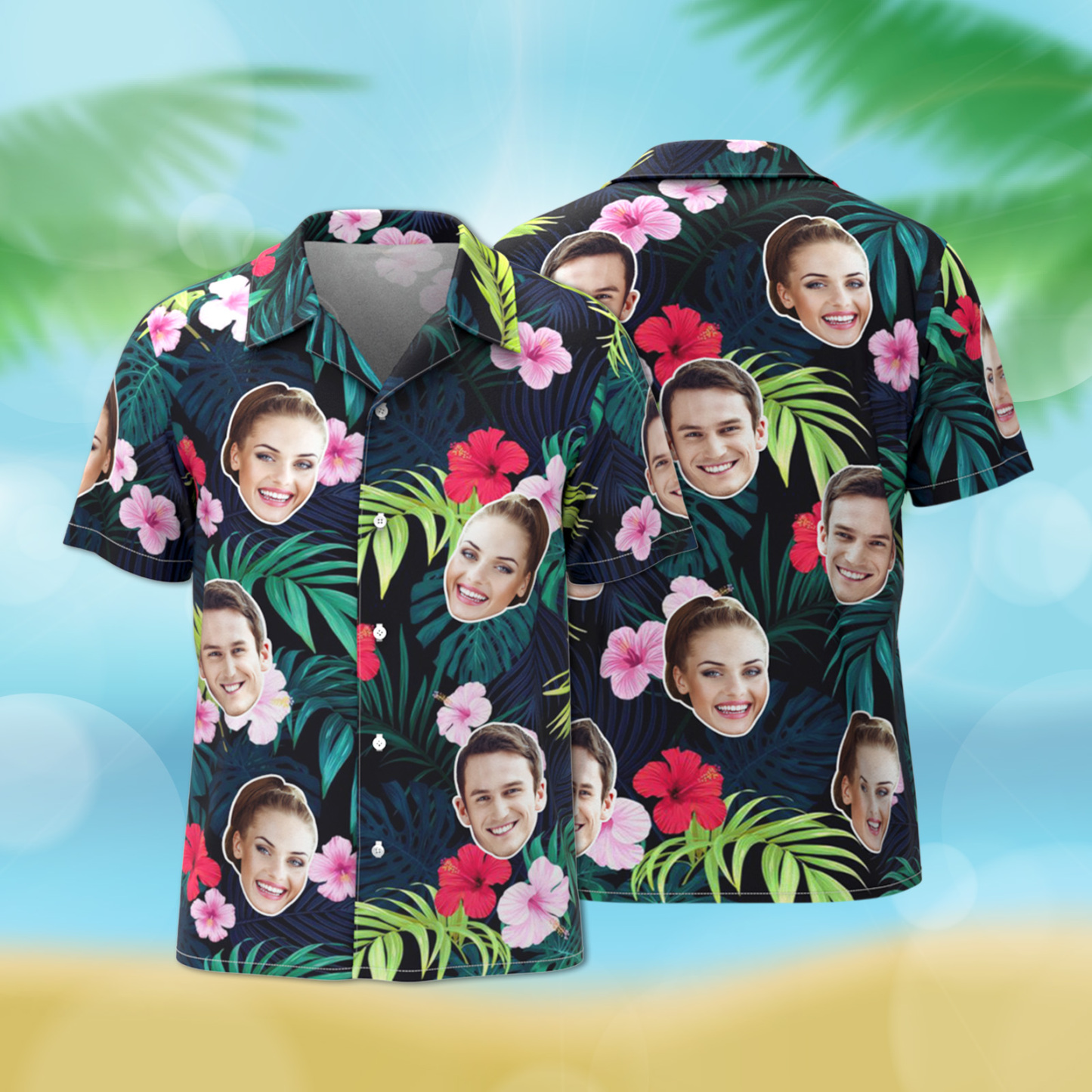 Benutzerdefiniertes Hawaii-hemd Tropisches Blumen-hawaii-hemd Allover-print-gesicht In Dunkler Farbe - dephotoblanket