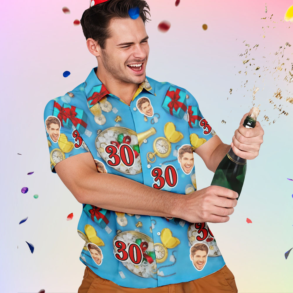 Benutzerdefinierte Geburtstags-gesichtshemden Mit Kuchen. Benutzerdefinierte Gesichts- Und Alters-button-down-hemden - dephotoblanket