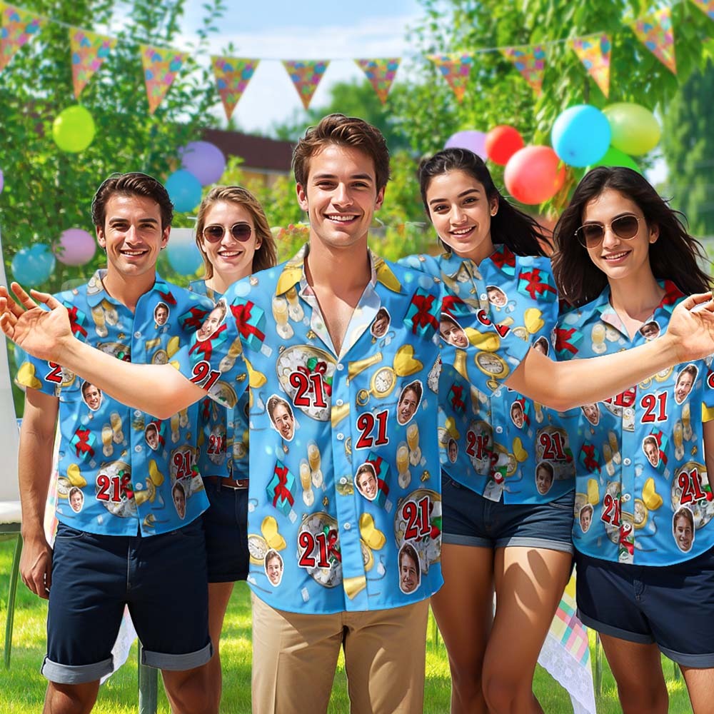 Benutzerdefinierte Geburtstags-gesichtshemden Mit Kuchen. Benutzerdefinierte Gesichts- Und Alters-button-down-hemden - dephotoblanket