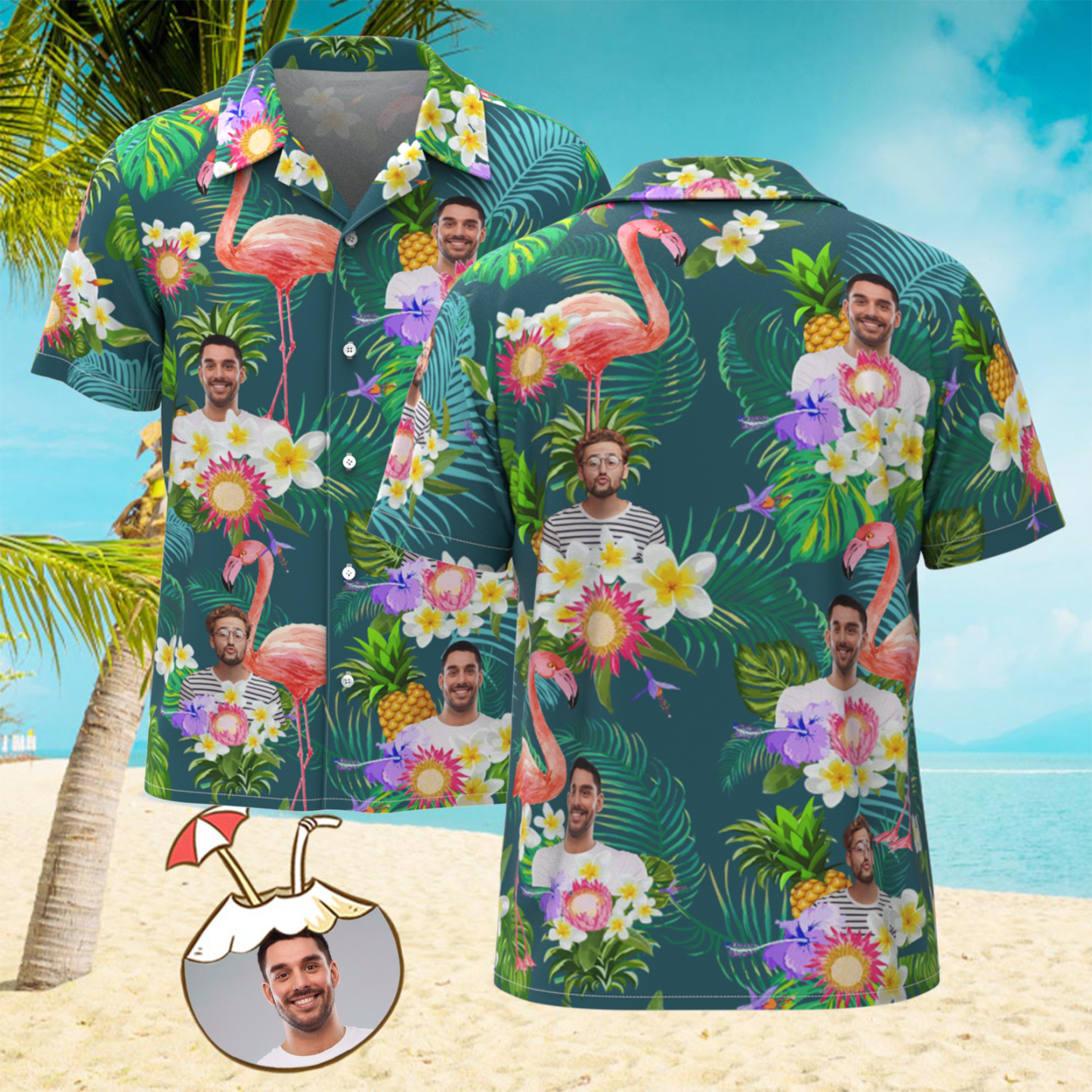 Kundenspezifisches Foto-lustiges Menschliches Aloha-hawaii-hemd-sonnenblumen-flamingo-hemd - dephotoblanket