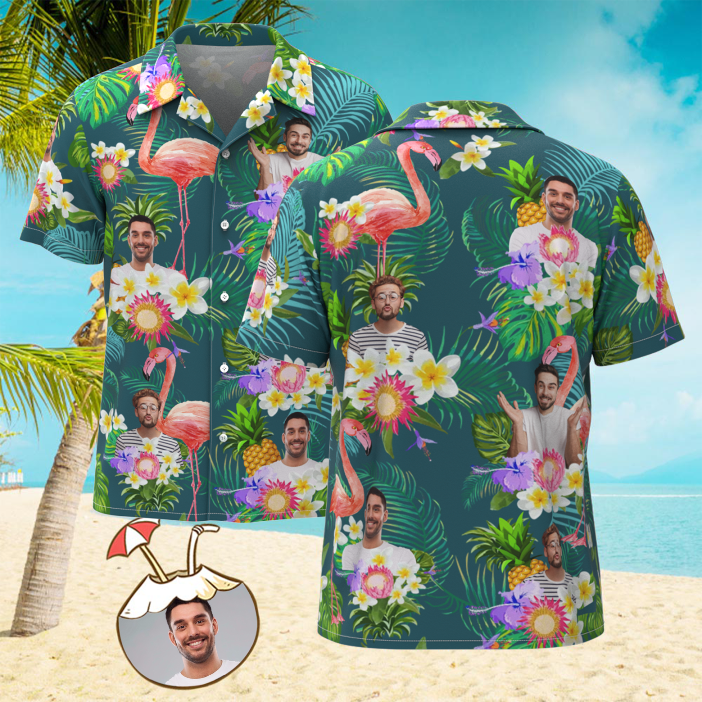 Kundenspezifisches Foto-lustiges Menschliches Aloha-hawaii-hemd-sonnenblumen-flamingo-hemd - dephotoblanket