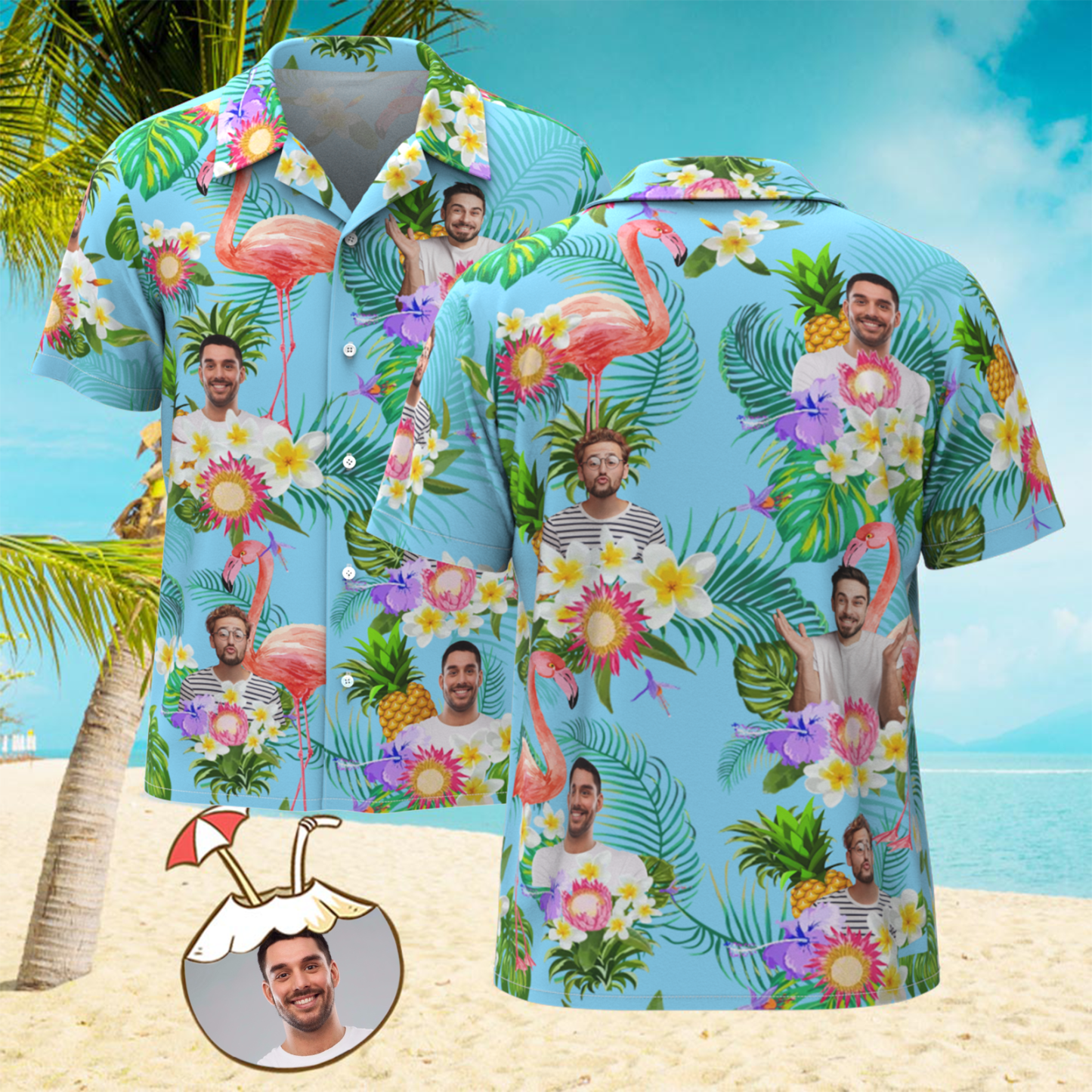 Kundenspezifisches Foto-lustiges Menschliches Aloha-hawaii-hemd-sonnenblumen-flamingo-hemd - dephotoblanket