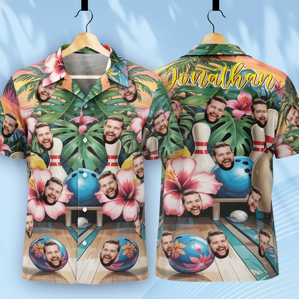Personalisiertes Tropisches Hibiskus-bowling-hawaii-shirt, Bowling-team-shirt, Bowling-kind-shirt, Geschenk Für Bowling-spieler, Bowler-geschenk, Bowling-team - dephotoblanket