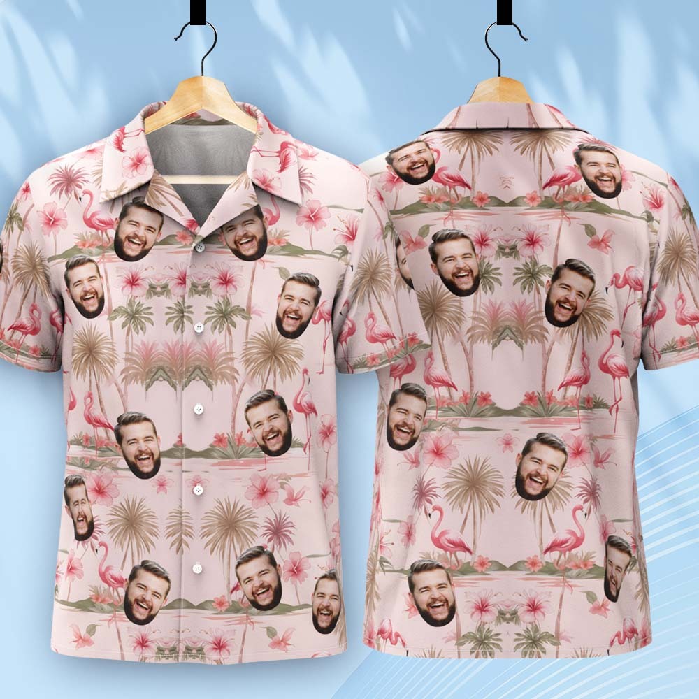 Flamingo Hibiskus Hawaiihemd, Flamingo Pink Sommershirt, Beach Vibes Shirt - dephotoblanket