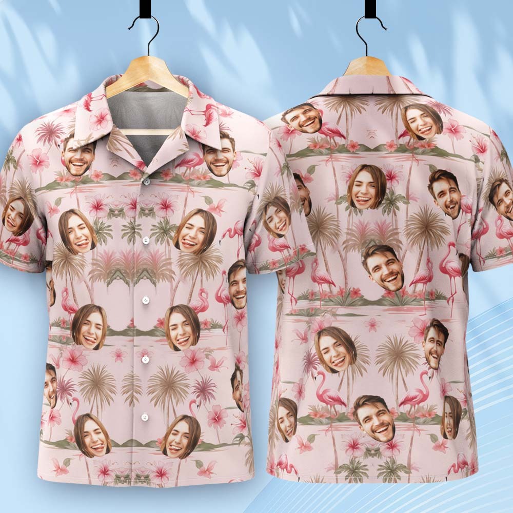 Flamingo Hibiskus Hawaiihemd, Flamingo Pink Sommershirt, Beach Vibes Shirt - dephotoblanket