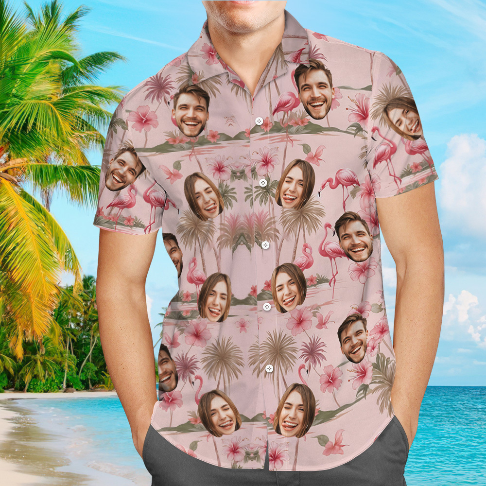 Flamingo Hibiskus Hawaiihemd, Flamingo Pink Sommershirt, Beach Vibes Shirt - dephotoblanket