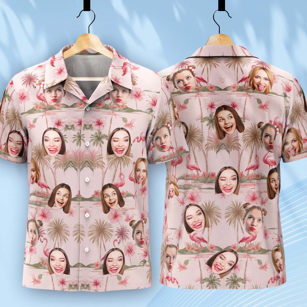 Flamingo Hibiskus Hawaiihemd, Flamingo Pink Sommershirt, Beach Vibes Shirt - dephotoblanket