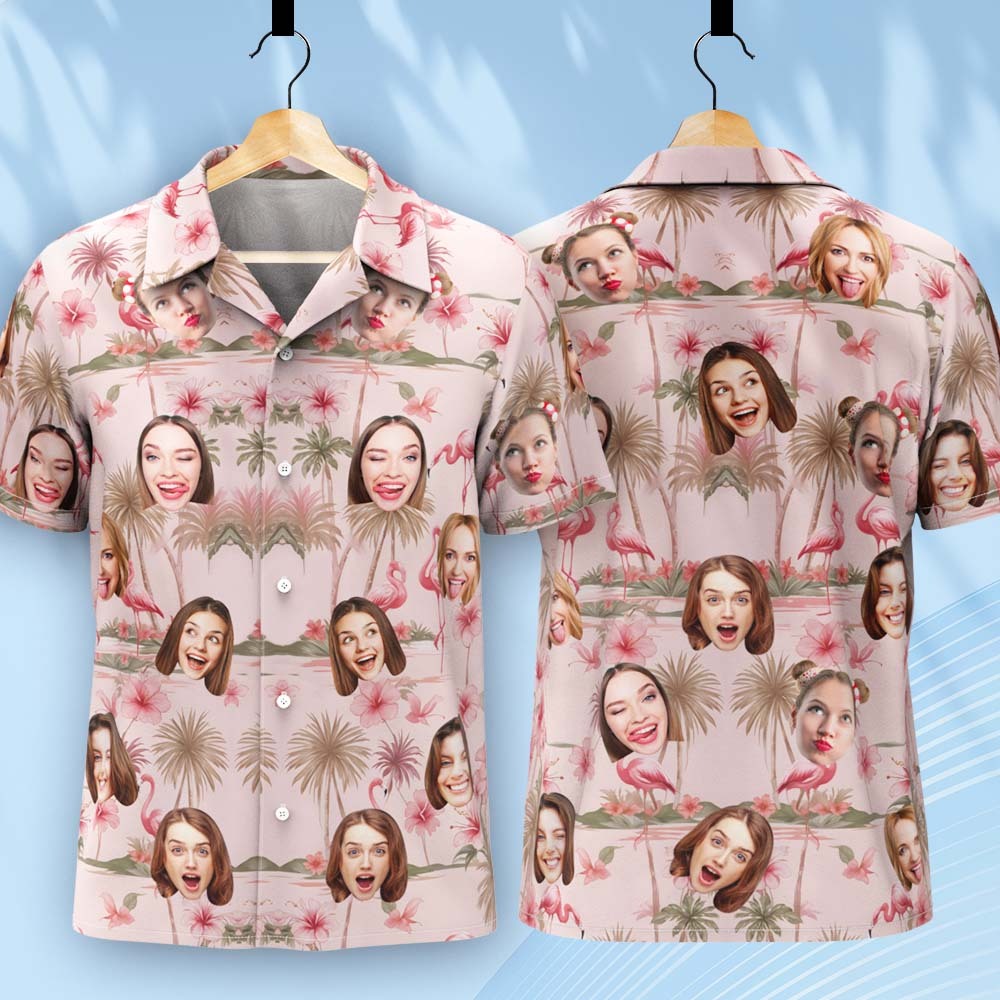 Flamingo Hibiskus Hawaiihemd, Flamingo Pink Sommershirt, Beach Vibes Shirt - dephotoblanket