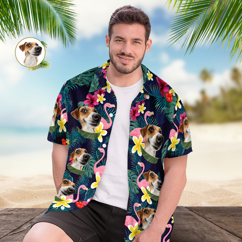 Personalisiertes Hawaiihemd Mit Hundefoto, Personalisiertes Hawaiihemd Mit Gesicht, Personalisiertes Hawaiihemd Mit Tropischen Blumen, Lustiges Hawaiihemd Für Männer - dephotoblanket