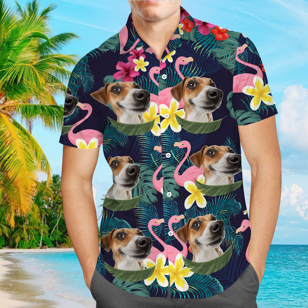 Personalisiertes Hawaiihemd Mit Hundefoto, Personalisiertes Hawaiihemd Mit Gesicht, Personalisiertes Hawaiihemd Mit Tropischen Blumen, Lustiges Hawaiihemd Für Männer - dephotoblanket