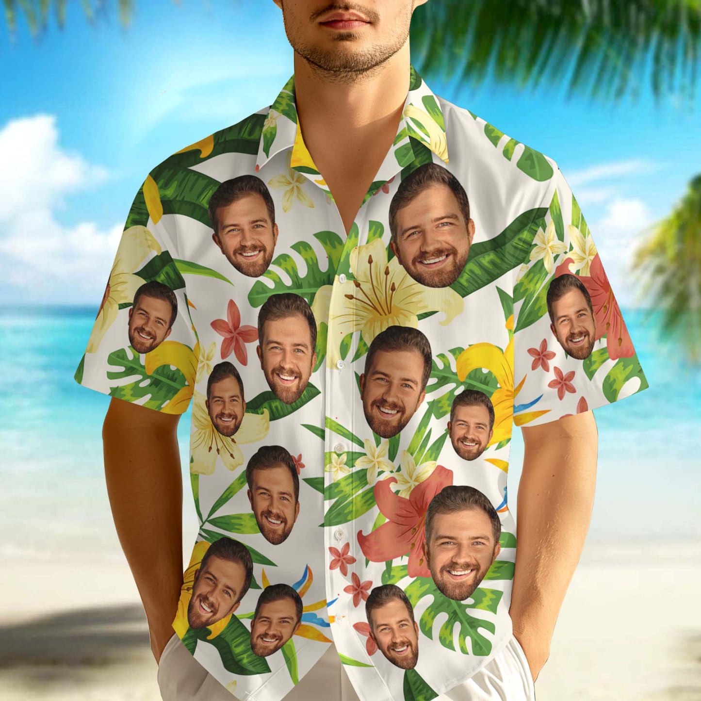 Benutzerdefiniertes Gesicht-hawaii-shirt Von Fotos – Familienparty-shirt Von Dog Pet Face – Bachelorette-shirt, Lustige Sommerkleidung - dephotoblanket