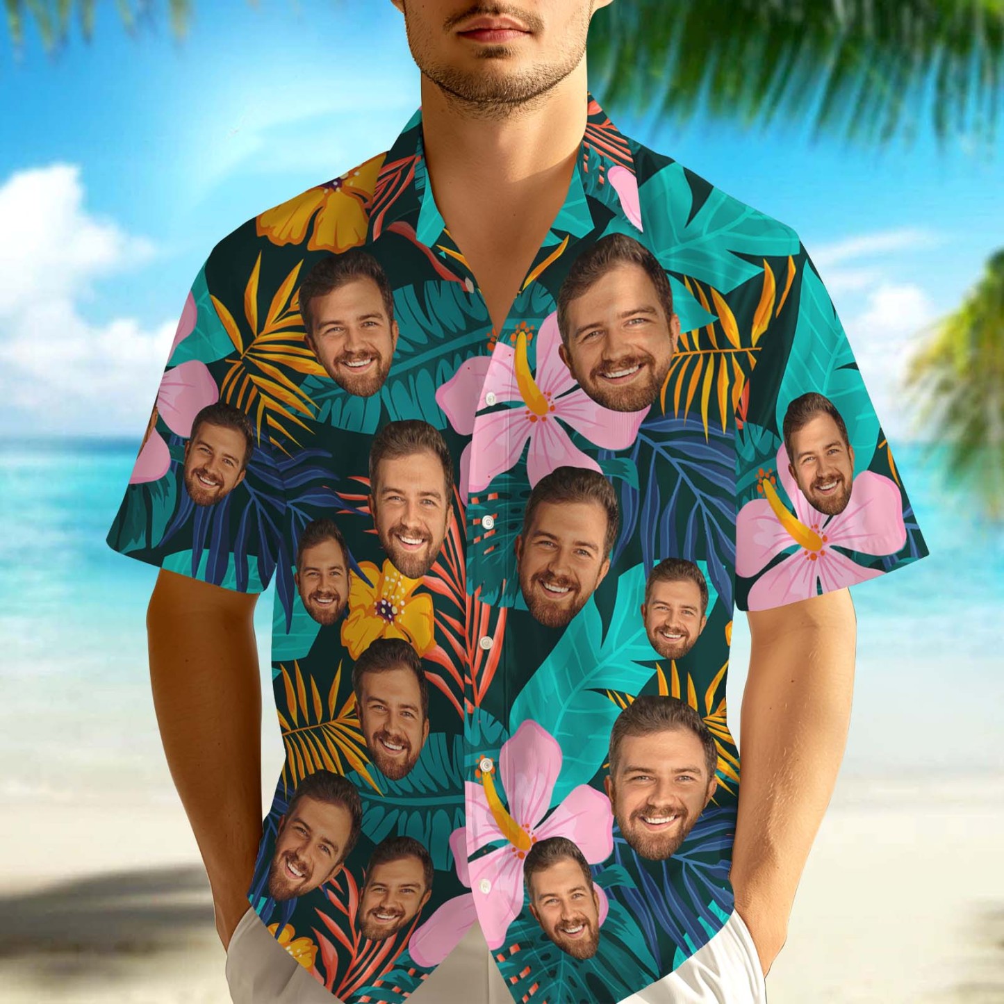 Benutzerdefiniertes Gesicht-hawaii-shirt Von Fotos – Familienparty-shirt Von Dog Pet Face – Bachelorette-shirt, Lustige Sommerkleidung - dephotoblanket