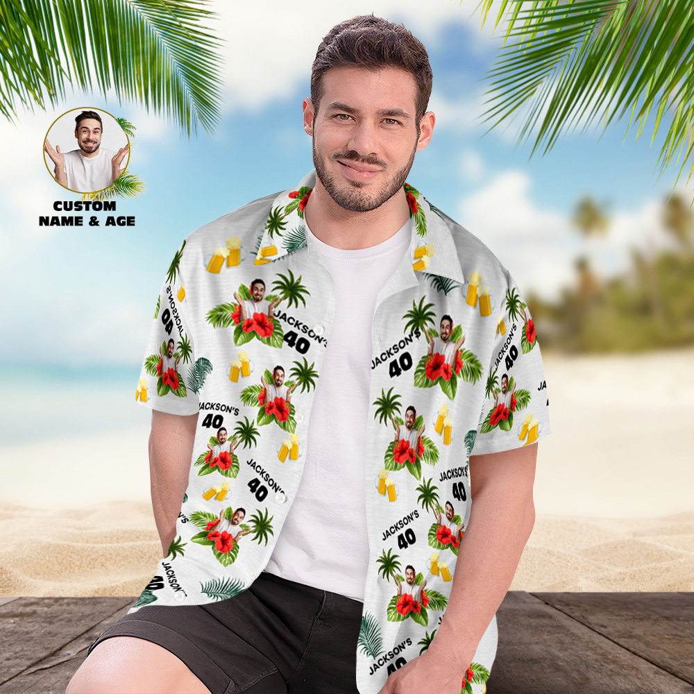 Individuelles Geburtstagsshirt Mit Gesichtern, Hawaii-shirt Mit Text, Geburtstagsparty-shirt Für Männer, Geburtstagsgeschenke - dephotoblanket