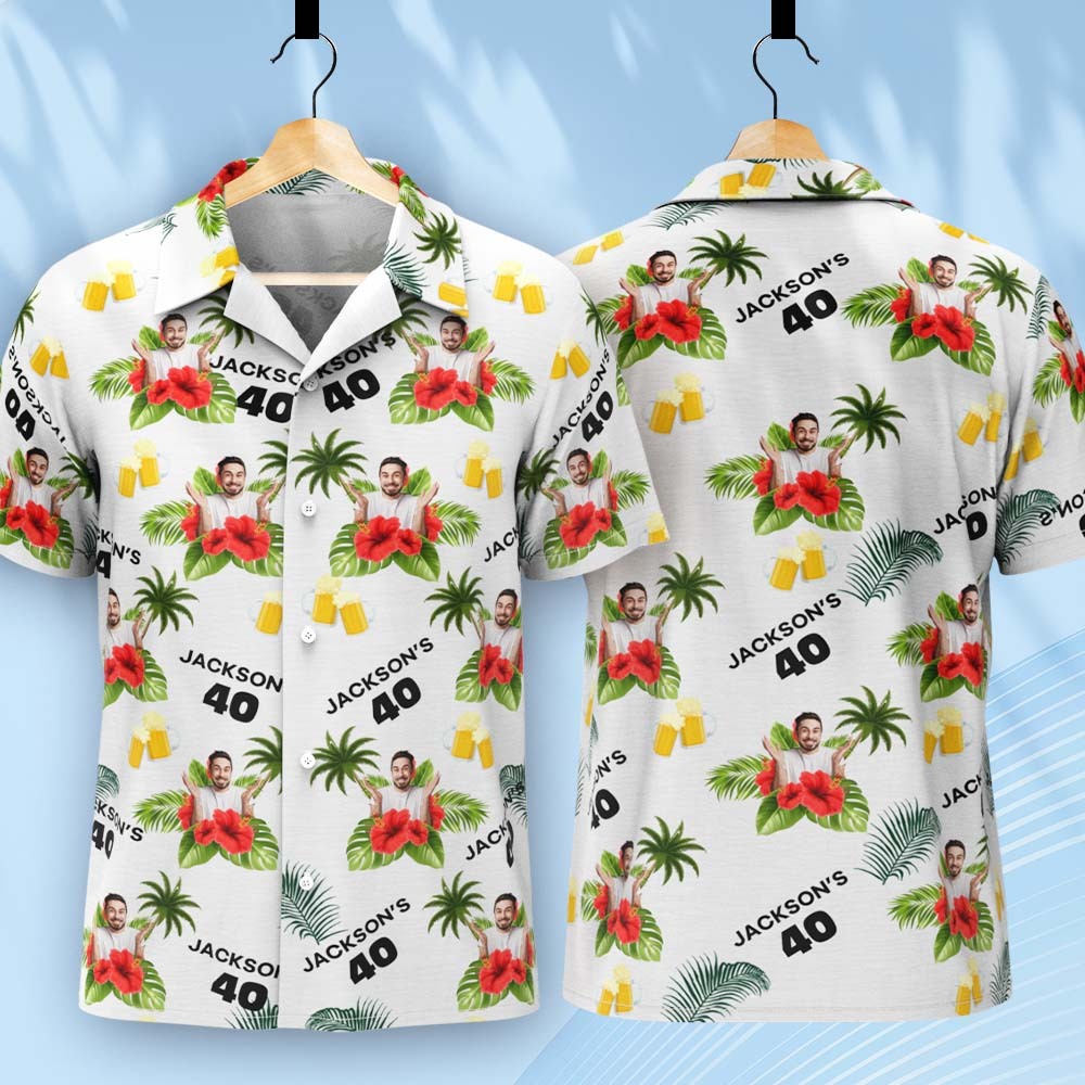 Individuelles Geburtstagsshirt Mit Gesichtern, Hawaii-shirt Mit Text, Geburtstagsparty-shirt Für Männer, Geburtstagsgeschenke - dephotoblanket
