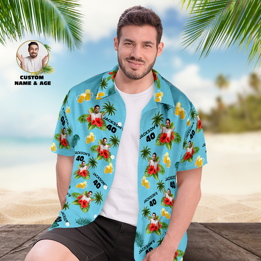 Individuelles Geburtstagsshirt Mit Gesichtern, Hawaii-shirt Mit Text, Geburtstagsparty-shirt Für Männer, Geburtstagsgeschenke - dephotoblanket