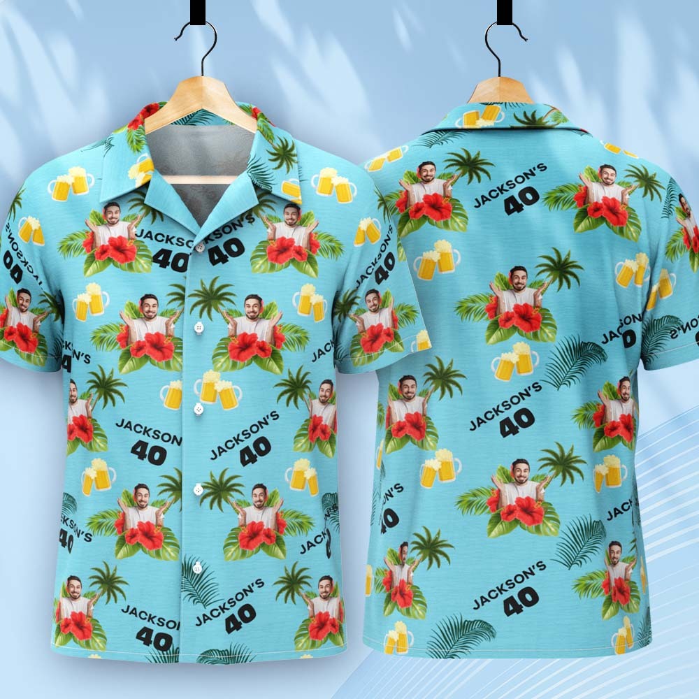 Individuelles Geburtstagsshirt Mit Gesichtern, Hawaii-shirt Mit Text, Geburtstagsparty-shirt Für Männer, Geburtstagsgeschenke - dephotoblanket