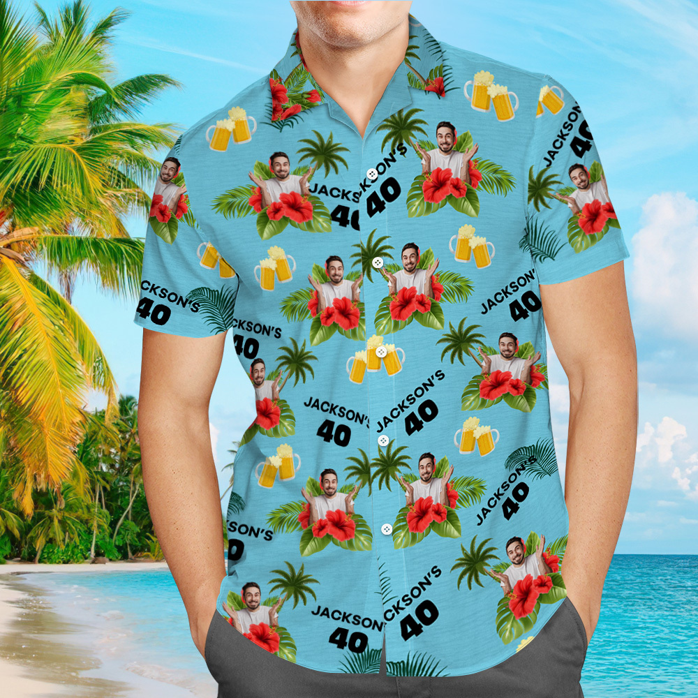 Individuelles Geburtstagsshirt Mit Gesichtern, Hawaii-shirt Mit Text, Geburtstagsparty-shirt Für Männer, Geburtstagsgeschenke - dephotoblanket